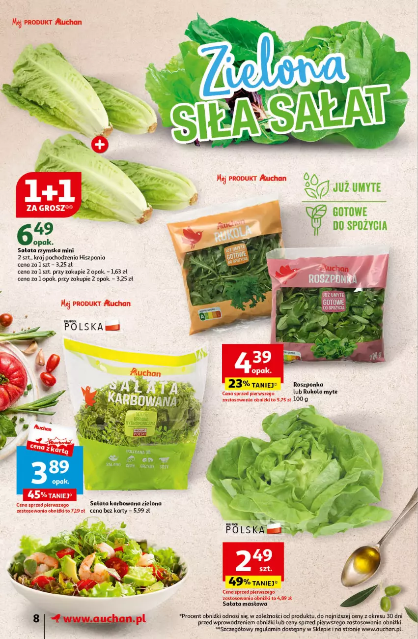 Gazetka promocyjna Auchan - Gazetka Koszyk Oszczędności Auchan Supermarket Auchan - ważna 16.05 do 22.05.2024 - strona 8 - produkty: Masło, Roszponka, Rukola, Sałat, Sałata masłowa