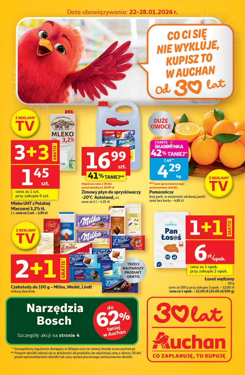 Gazetka promocyjna Auchan - Gazetka 30 Lat Auchan Supermarket Franczyza - ważna 22.01 do 28.01.2026 - strona 1 - produkty: Lindt, Milka, Mleko