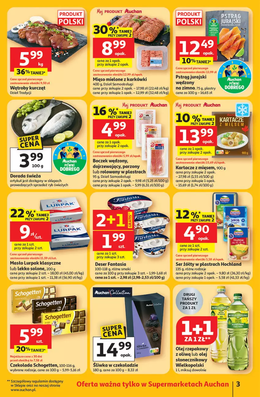 Gazetka promocyjna Auchan - Gazetka 30 Lat Auchan Supermarket Franczyza - ważna 22.01 do 28.01.2026 - strona 3 - produkty: Boczek, Czekolada, Deser, Fa, Fanta, Hochland, Lurpak, Masło, Mięso, Mięso mielone, Olej, Pstrąg, Schogetten, Ser