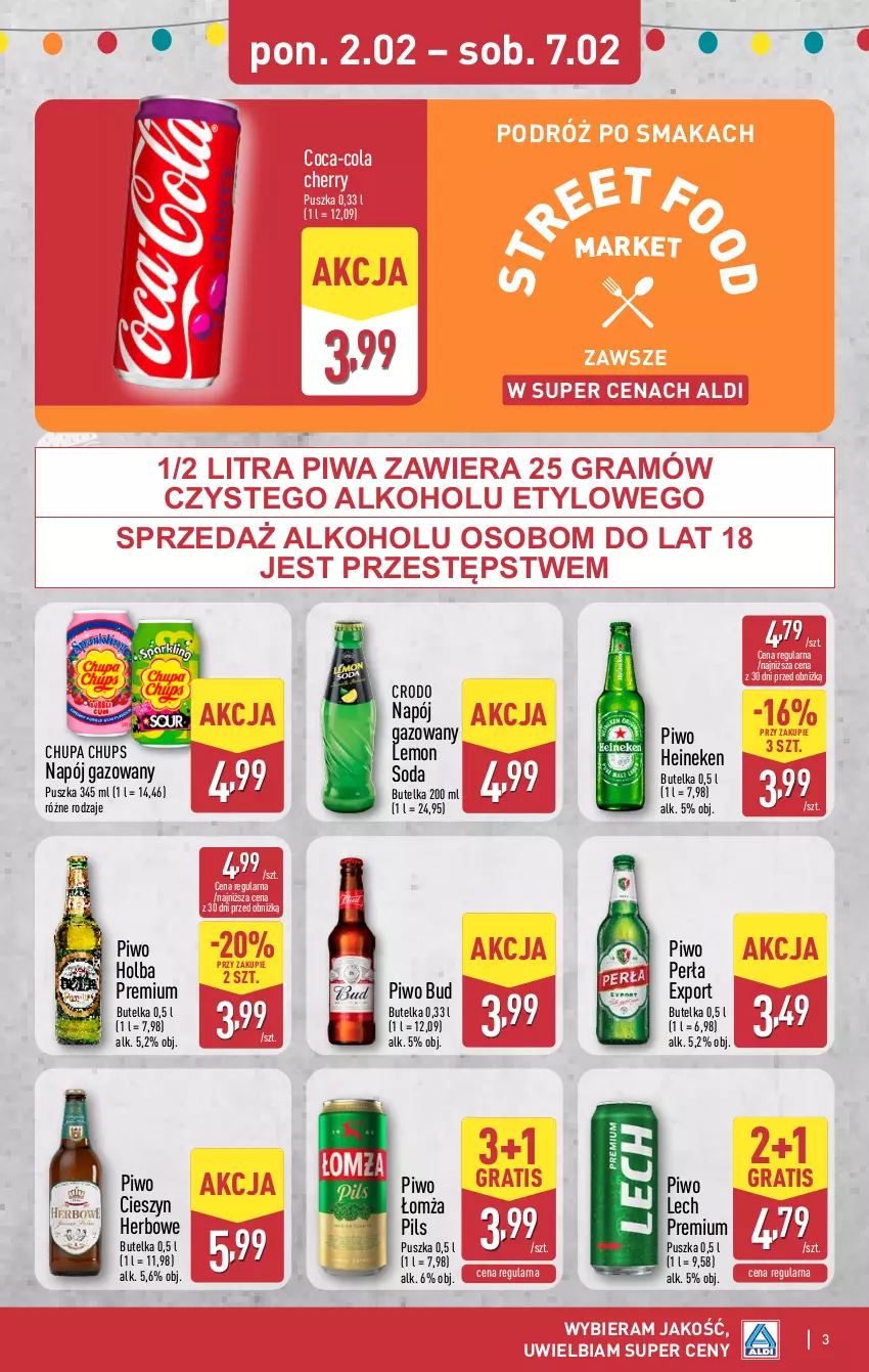 Gazetka promocyjna Aldi - Oferta weekendowa - ważna 02.02 do 07.02.2026 - strona 3 - produkty: Chupa Chups, Coca-Cola, Gra, Heineken, Lech Premium, Napój, Napój gazowany, Perła, Piwa, Piwo, Por