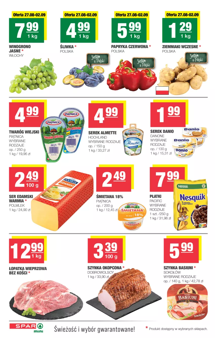 Gazetka promocyjna Spar - Spar-Mini - ważna 24.08 do 03.09.2025 - strona 2 - produkty: Almette, Cif, Danio, Danone, Edam, Hochland, Nesquik, Papryka, Papryka czerwona, Piątnica, POLMLEK, Ser, Serek, Sok, Sokołów, Szynka, Wino, Ziemniaki