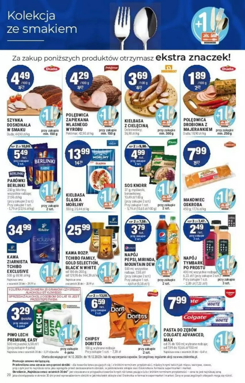 Gazetka promocyjna Stokrotka - ważna 14.12 do 19.12.2023 - strona 13 - produkty: Chipsy, Colgate, Duda, Fa, Kawa, Kawa ziarnista, Lack, LG, Makowiec, Mirinda, Morliny, Pasta do zębów, Pepsi, Por, Szynka, Tchibo, Tchibo Family, Tran, Tymbark