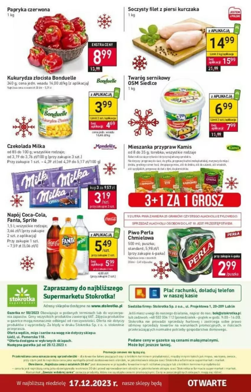 Gazetka promocyjna Stokrotka - ważna 14.12 do 19.12.2023 - strona 26 - produkty: Bonduelle, Coca-Cola, Czekolada, Fa, Fanta, Filet z piersi kurczaka, JBL, Kamis, Kukurydza, Kurczak, Milka, Napój, Papryka, Papryka czerwona, Rama, Ser, Sól, Sprite, Telefon, Torebka, Twaróg