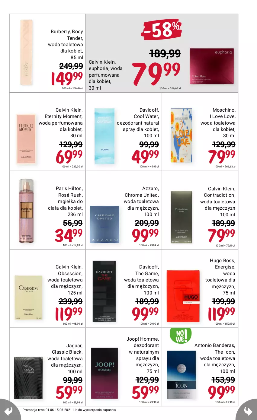 Gazetka promocyjna Rossmann - Rossmann - ważna 01.06 do 15.06.2021 - strona 5 - produkty: Antonio Banderas, Azzaro, Body, Burberry, Calvin Klein, Davidoff, Dezodorant, Hugo Boss, Jaguar, JOOP!, Lack, Moschino, Perfum, SESSIO, Woda, Woda perfumowana, Woda toaletowa