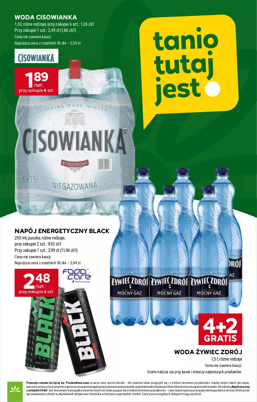 Gazetka promocyjna Stokrotka - Market - ważna 16.04 do 22.04.2026 - strona 4 - produkty: Cisowianka, Gra, Lack, Mięso, Napój, Napój energetyczny, Owoce, Warzywa, Woda