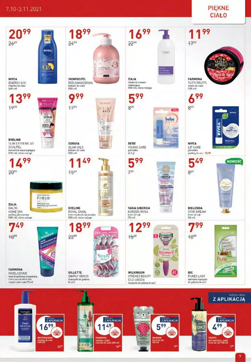 Gazetka promocyjna Drogerie Jawa - ważna 07.10 do 03.11.2021 - strona 9 - produkty: BIC, Bielenda, Eveline, Fa, Gillette, Gin, Masło, Neutrogena, Nivea, Pur, Róża, Venus, Ziaja