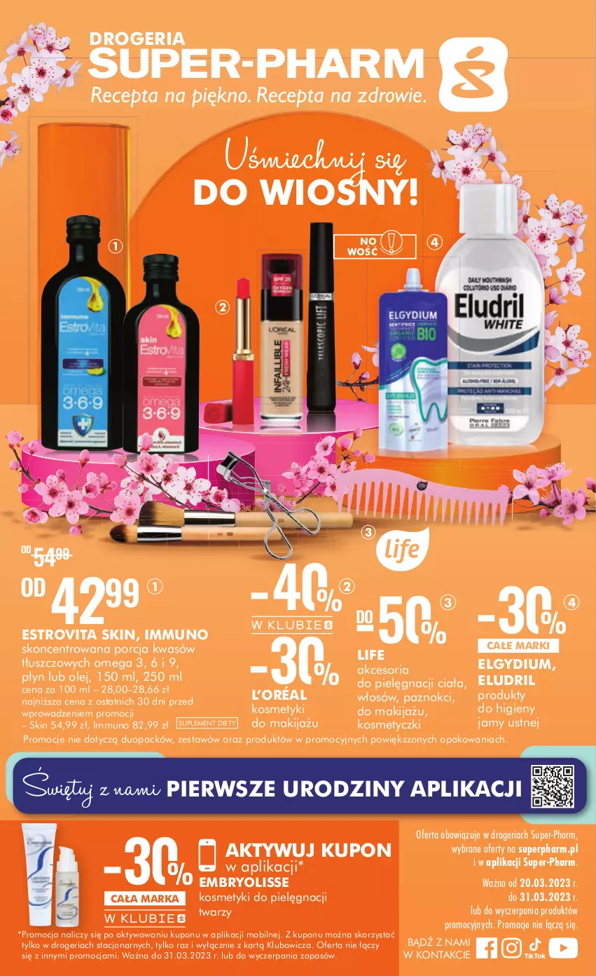 Gazetka promocyjna Super Pharm - Gazetka - ważna 20.03 do 31.03.2023 - strona 1 - produkty: Elgydium, Embryolisse, Kosmetyki do pielęgnacji, L’Oréal, LG, Makijaż, Mobil, Olej, Por, Suplement diety