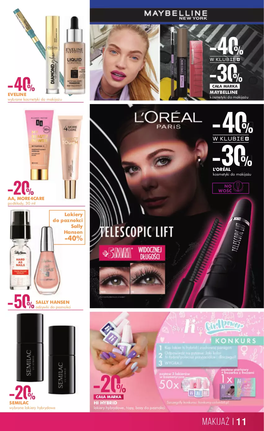 Gazetka promocyjna Super Pharm - Gazetka - ważna 20.03 do 31.03.2023 - strona 11 - produkty: Bell, Eveline, L’Oréal, Lakier, Makijaż, Maybelline, Podkład, Sally Hansen, Top