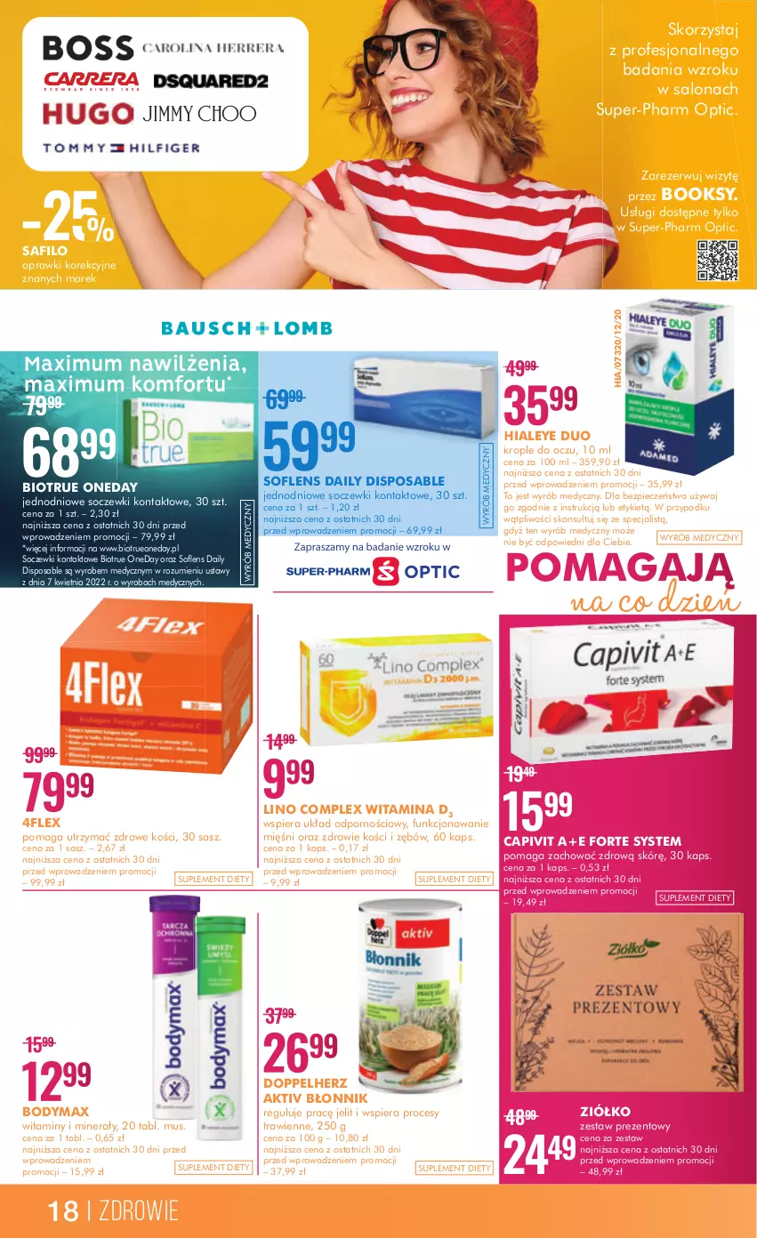 Gazetka promocyjna Super Pharm - Gazetka - ważna 20.03 do 31.03.2023 - strona 18 - produkty: Body, Bodymax, Doppelherz, Krople do oczu, Mus, Piec, Por, Soczewki kontaktowe, Suplement diety, Zdrowie, Zestaw prezentowy