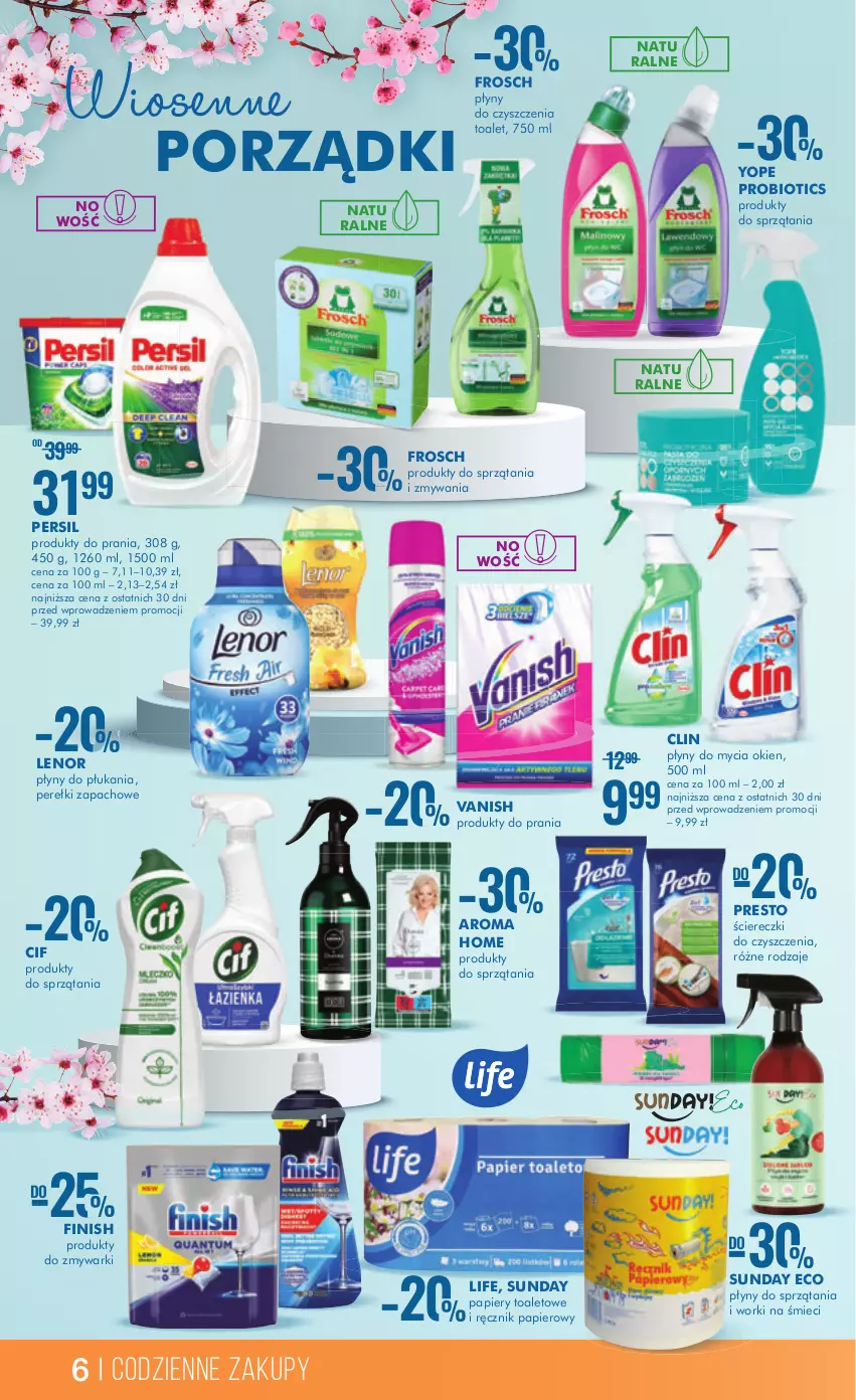 Gazetka promocyjna Super Pharm - Gazetka - ważna 20.03 do 31.03.2023 - strona 6 - produkty: Cif, Clin, Finish, Frosch, Lenor, Papier, Perełki zapachowe, Persil, Por, Presto, Ręcznik, Vanish, Worki na śmiec, Worki na śmieci, Yope, Zmywarki