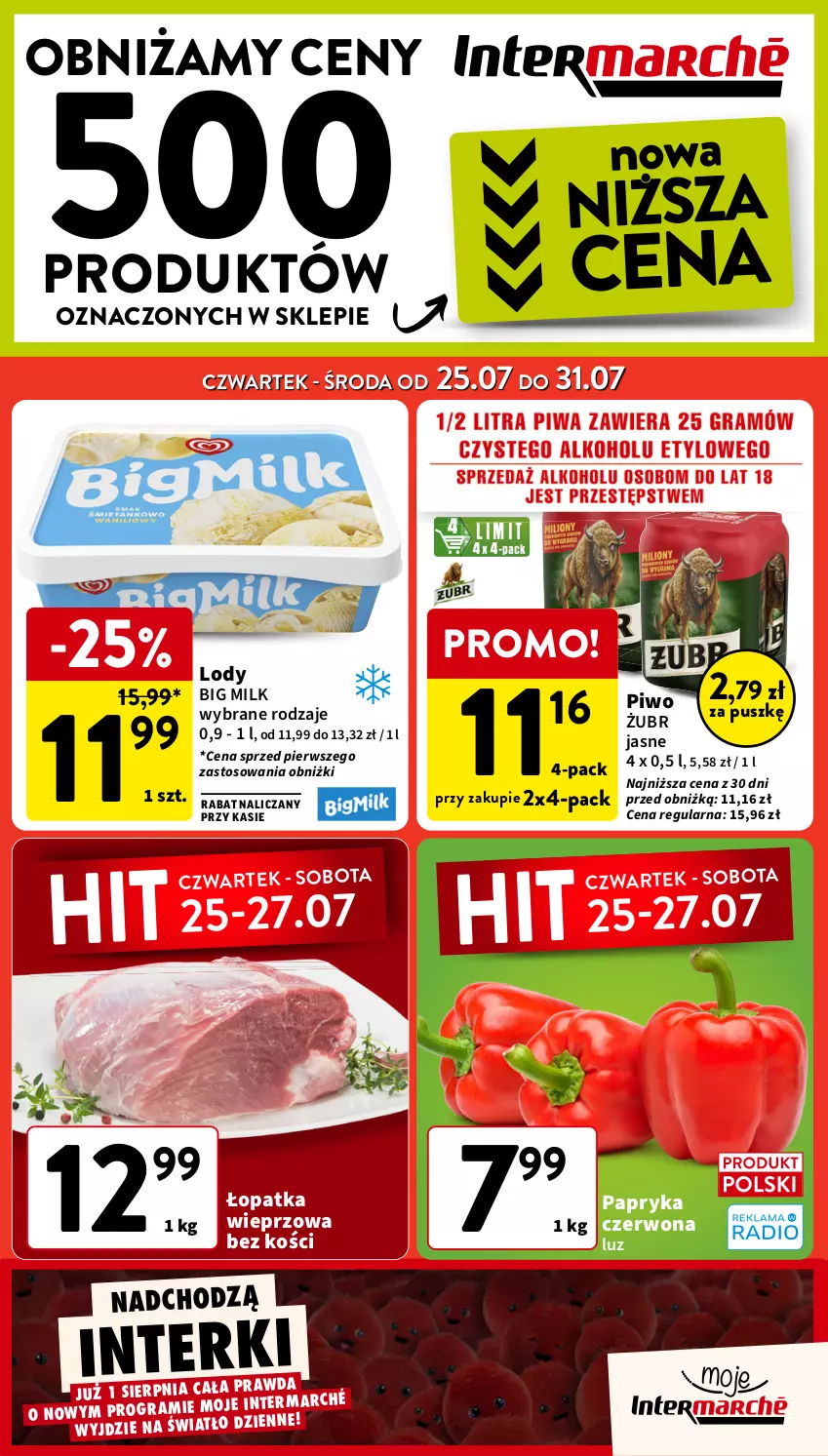 Gazetka promocyjna Intermarche - Gazetka Intermarche - ważna 25.07 do 31.07.2024 - strona 1 - produkty: Big Milk, Lody, Papryka, Piwo