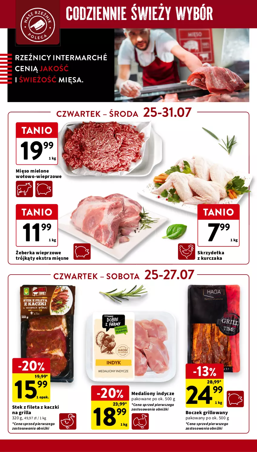 Gazetka promocyjna Intermarche - Gazetka Intermarche - ważna 25.07 do 31.07.2024 - strona 10 - produkty: Boczek, Grill, Kurczak, Lion, Medaliony indycze, Mięso, Mięso mielone, Skrzydełka z kurczaka, Stek