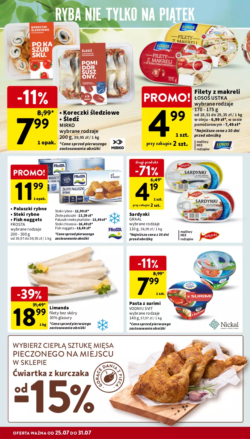 Gazetka promocyjna Intermarche - Gazetka Intermarche - ważna 25.07 do 31.07.2024 - strona 14 - produkty: Frosta, Gra, Graal, Koreczki śledziowe, Kurczak, Lazur, Olej, Paluszki rybne, Piec, Ryba, Sardynki, Sos, Stek, Surimi