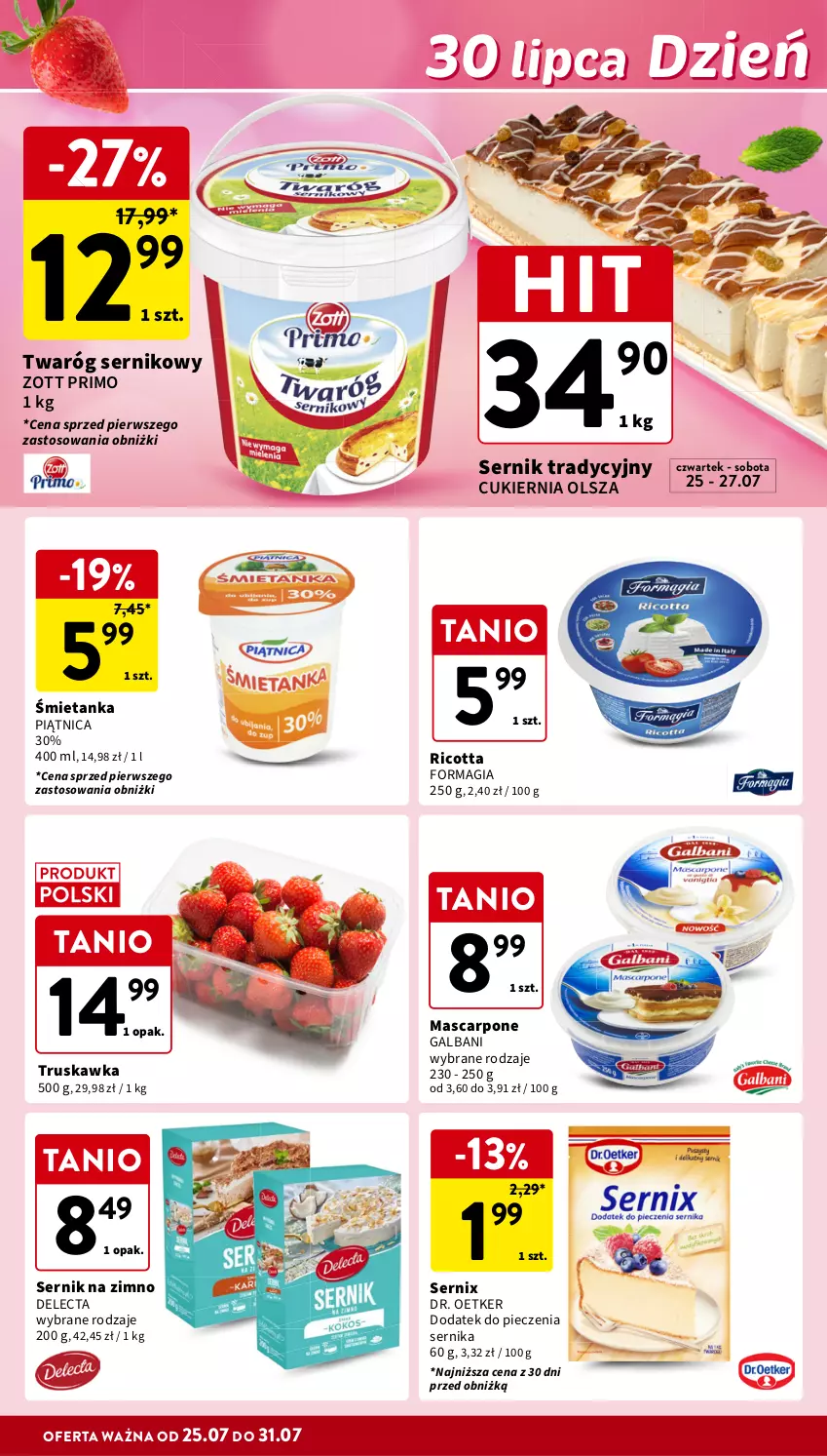 Gazetka promocyjna Intermarche - Gazetka Intermarche - ważna 25.07 do 31.07.2024 - strona 20 - produkty: Cukier, Delecta, Dr. Oetker, Galbani, Mascarpone, Piątnica, Piec, Ricotta, Ser, Twaróg, Zott, Zott Primo