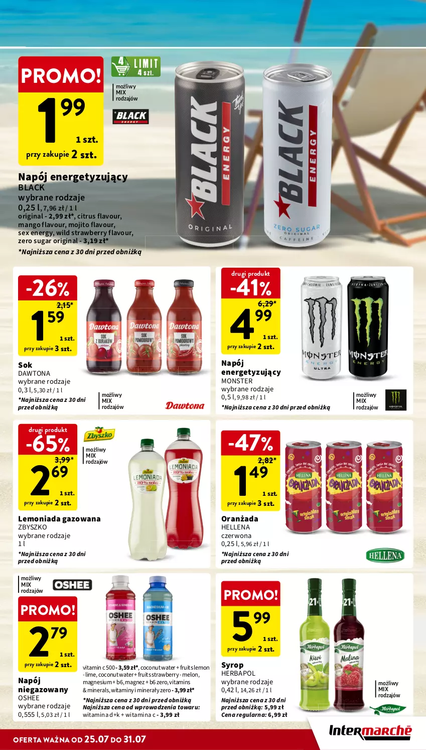 Gazetka promocyjna Intermarche - Gazetka Intermarche - ważna 25.07 do 31.07.2024 - strona 29 - produkty: Dawtona, Gin, Hellena, Herbapol, Lack, Lemoniada, Magnez, Mango, Melon, Napój, Napój niegazowany, Oranżada, Oshee, Sok, Syrop