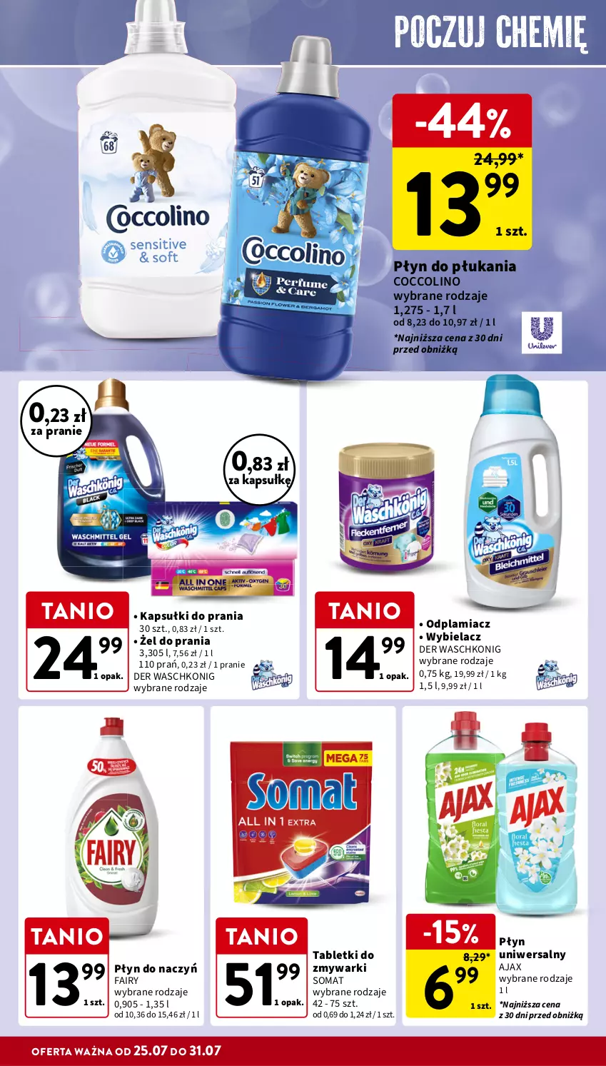 Gazetka promocyjna Intermarche - Gazetka Intermarche - ważna 25.07 do 31.07.2024 - strona 34 - produkty: Ajax, Coccolino, Fa, Fairy, Kapsułki do prania, Odplamiacz, Płyn do płukania, Somat, Tablet, Tabletki do zmywarki, Zmywarki