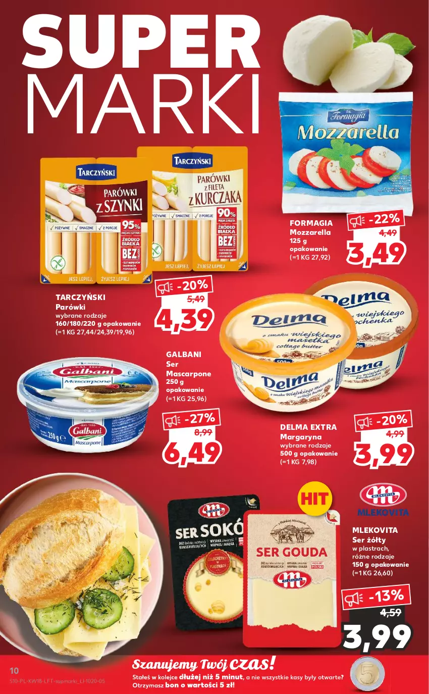 Gazetka promocyjna Kaufland - OFERTA TYGODNIA - ważna 05.05 do 11.05.2022 - strona 10 - produkty: Delma, Galbani, Margaryna, Mascarpone, Mleko, Mlekovita, Mozzarella, Olej, Parówki, Ser, Tarczyński