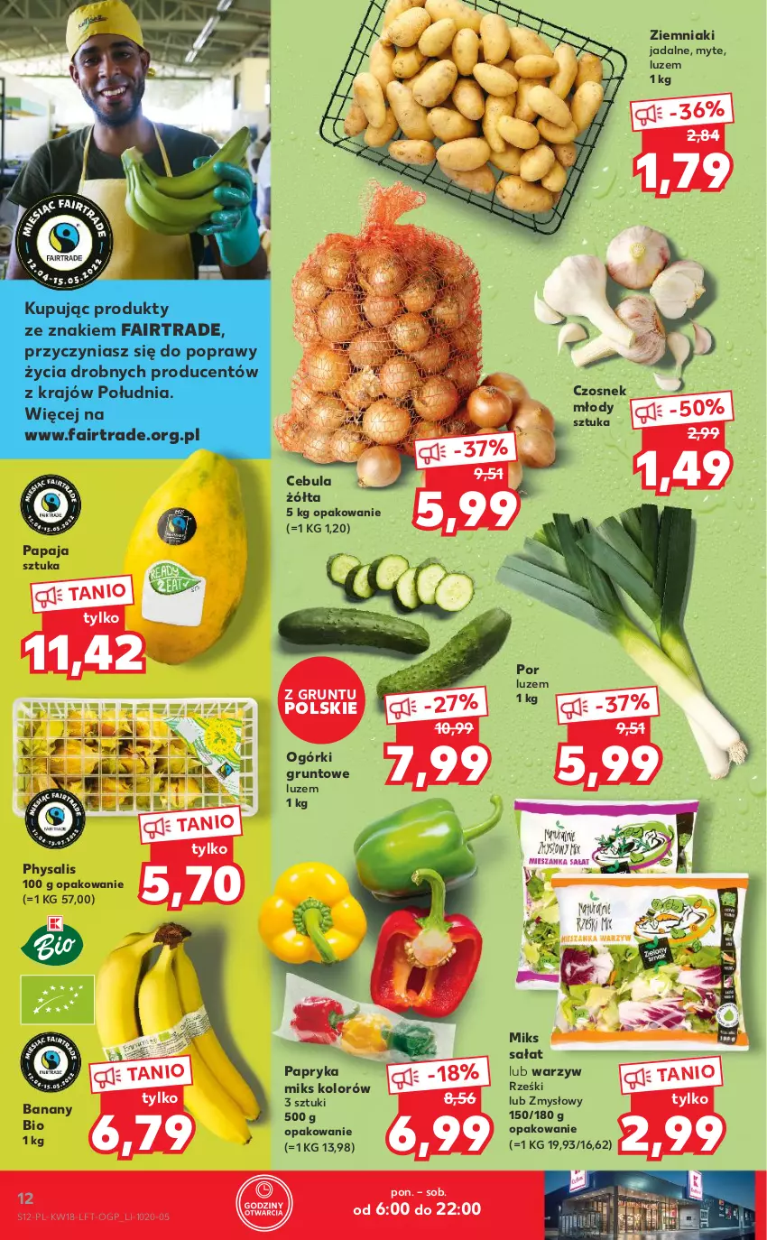 Gazetka promocyjna Kaufland - OFERTA TYGODNIA - ważna 05.05 do 11.05.2022 - strona 12 - produkty: Banany, Cebula, Czosnek, Fa, Grunt, Papaja, Papryka, Por, Sałat, Ziemniaki