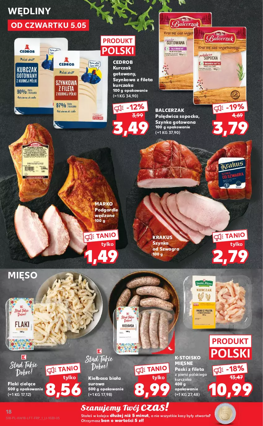 Gazetka promocyjna Kaufland - OFERTA TYGODNIA - ważna 05.05 do 11.05.2022 - strona 18 - produkty: Flaki, Gra, Kiełbasa, Kiełbasa biała, Krakus, Kurczak, Kurczak gotowany, Mięso, Olej, Polędwica, Szynka