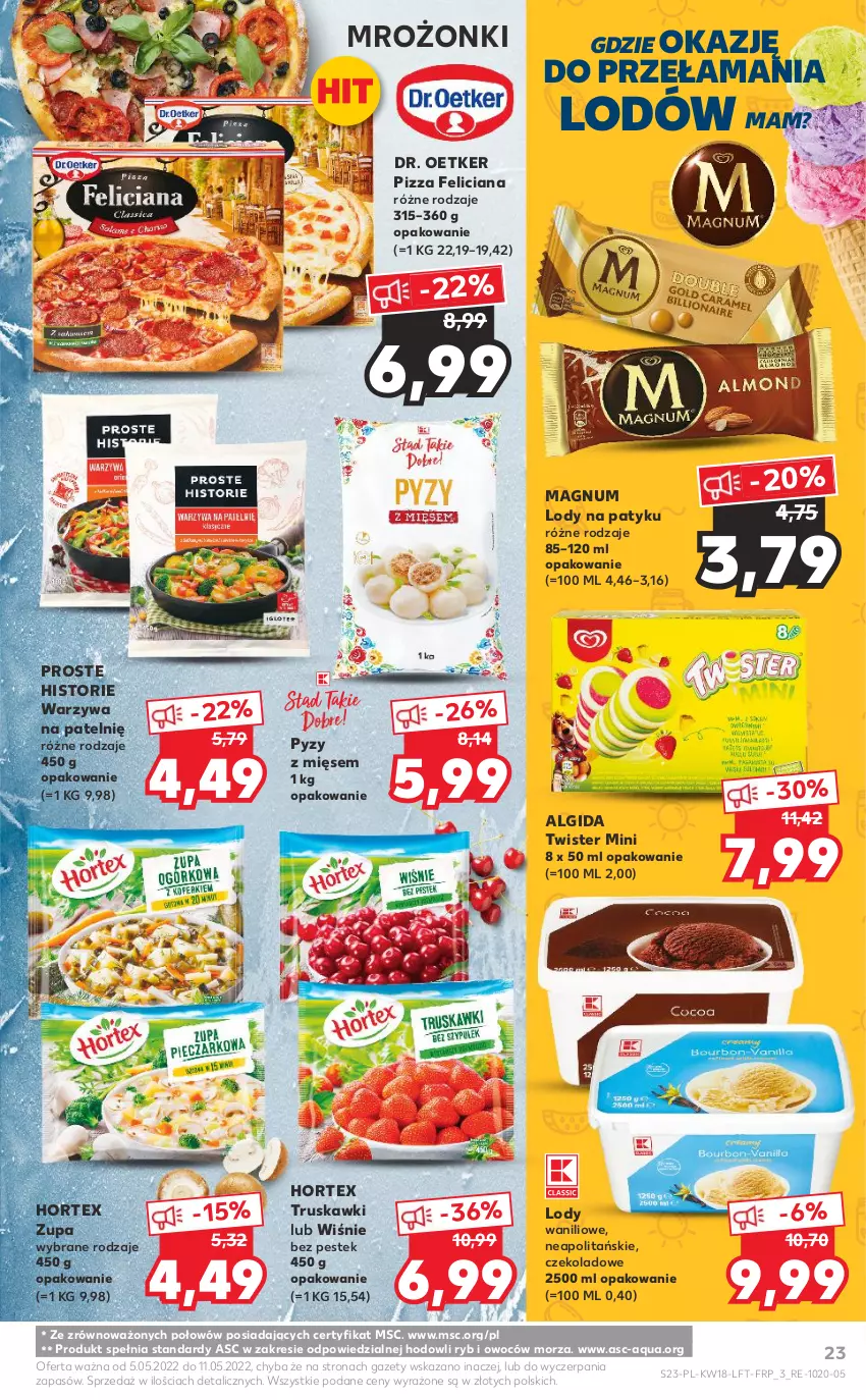 Gazetka promocyjna Kaufland - OFERTA TYGODNIA - ważna 05.05 do 11.05.2022 - strona 23 - produkty: Algida, Dr. Oetker, Feliciana, Hortex, LG, Lody, Pizza, Stek, Truskawki, Warzywa, Zupa