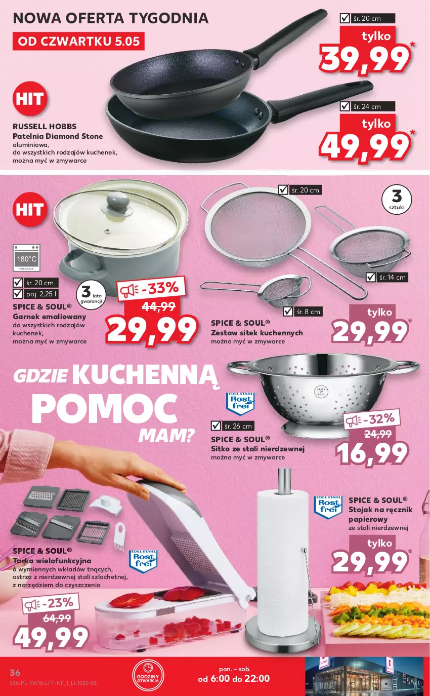 Gazetka promocyjna Kaufland - OFERTA TYGODNIA - ważna 05.05 do 11.05.2022 - strona 36 - produkty: Garnek, Papier, Patelnia, Ręcznik, Sitko, Stojak, Tarka, Tarka wielofunkcyjna, Zestaw sitek