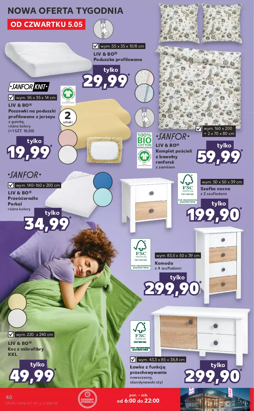 Gazetka promocyjna Kaufland - OFERTA TYGODNIA - ważna 05.05 do 11.05.2022 - strona 40 - produkty: Koc, Komoda, Komplet pościeli, Moda, Poduszka, Pościel, Prześcieradło, Szafka