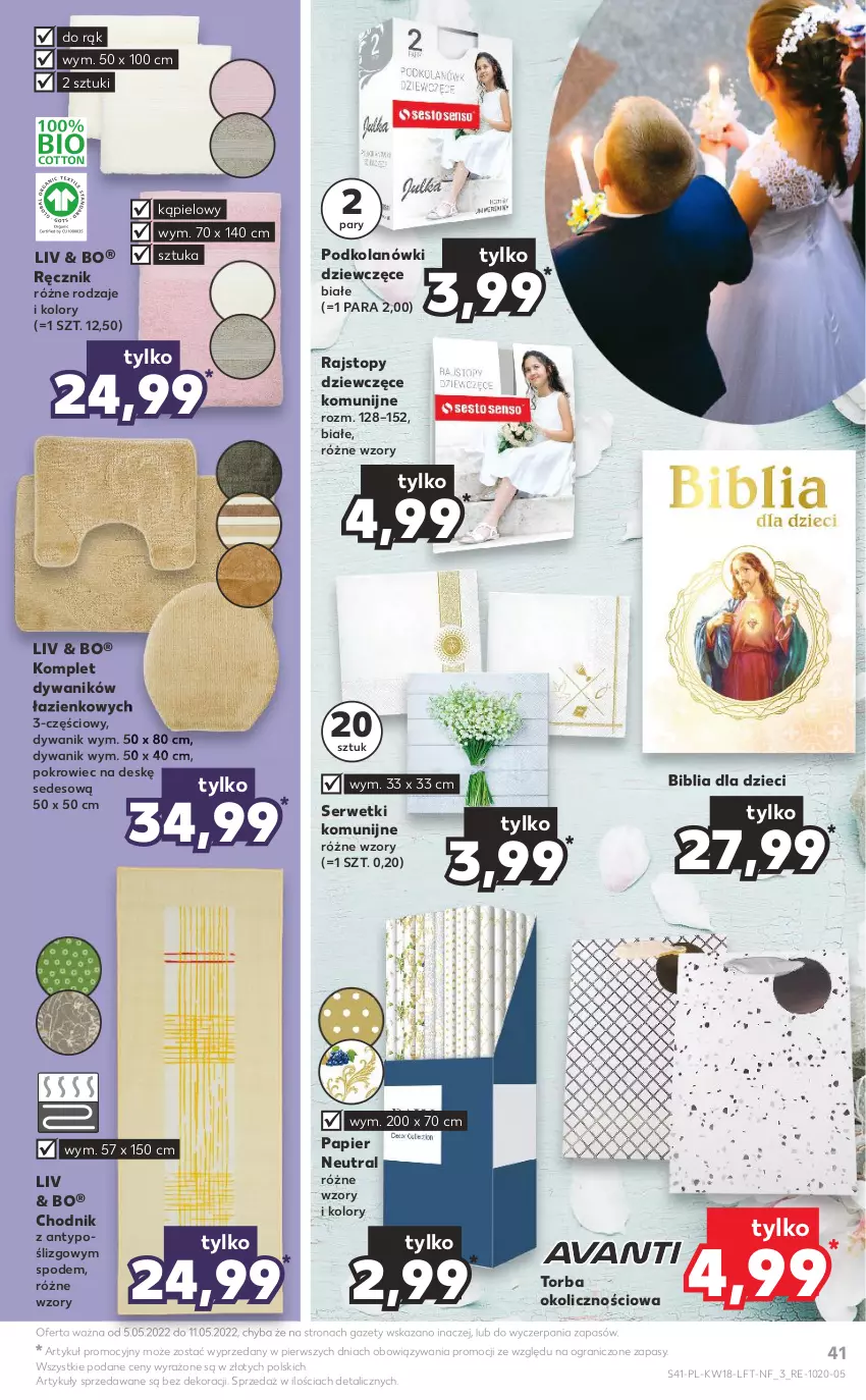 Gazetka promocyjna Kaufland - OFERTA TYGODNIA - ważna 05.05 do 11.05.2022 - strona 41 - produkty: Chodnik, Dywan, Dywanik, Dzieci, Gra, Papier, Pokrowiec, Pokrowiec na deskę, Rajstopy, Ręcznik, Ser, Serwetki, Top, Torba