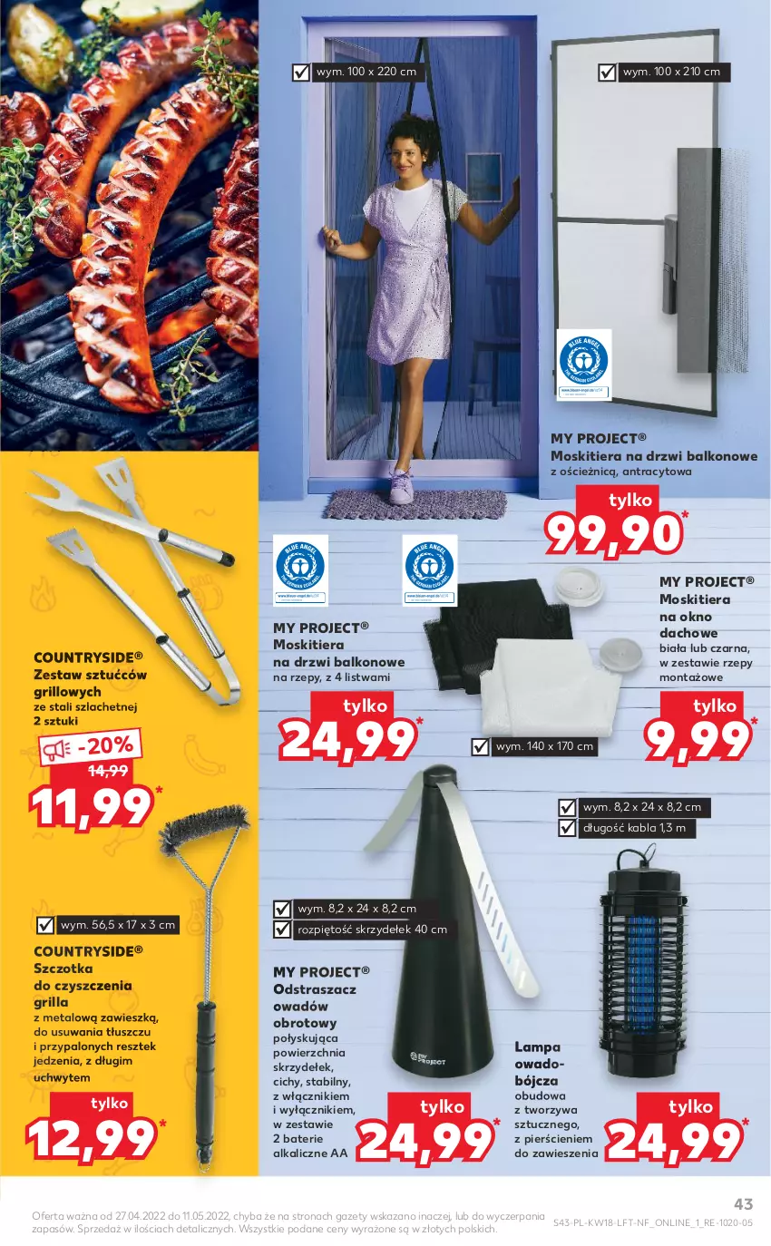 Gazetka promocyjna Kaufland - OFERTA TYGODNIA - ważna 05.05 do 11.05.2022 - strona 43 - produkty: Baterie alkaliczne, Drzwi, Grill, Lampa, Listwa, Okno, Szczotka, Zestaw sztućców