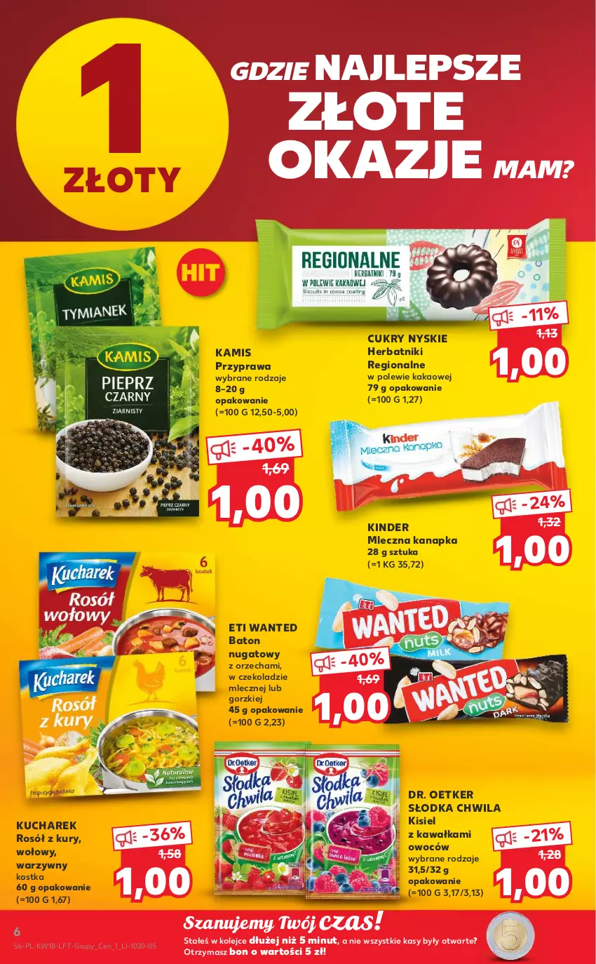 Gazetka promocyjna Kaufland - OFERTA TYGODNIA - ważna 05.05 do 11.05.2022 - strona 6 - produkty: Baton, Dr. Oetker, Herbatniki, Kakao, Kamis, Kawa, Kinder, Kisiel, Kucharek, Mleczna kanapka, Olej, Rosół, Słodka Chwila