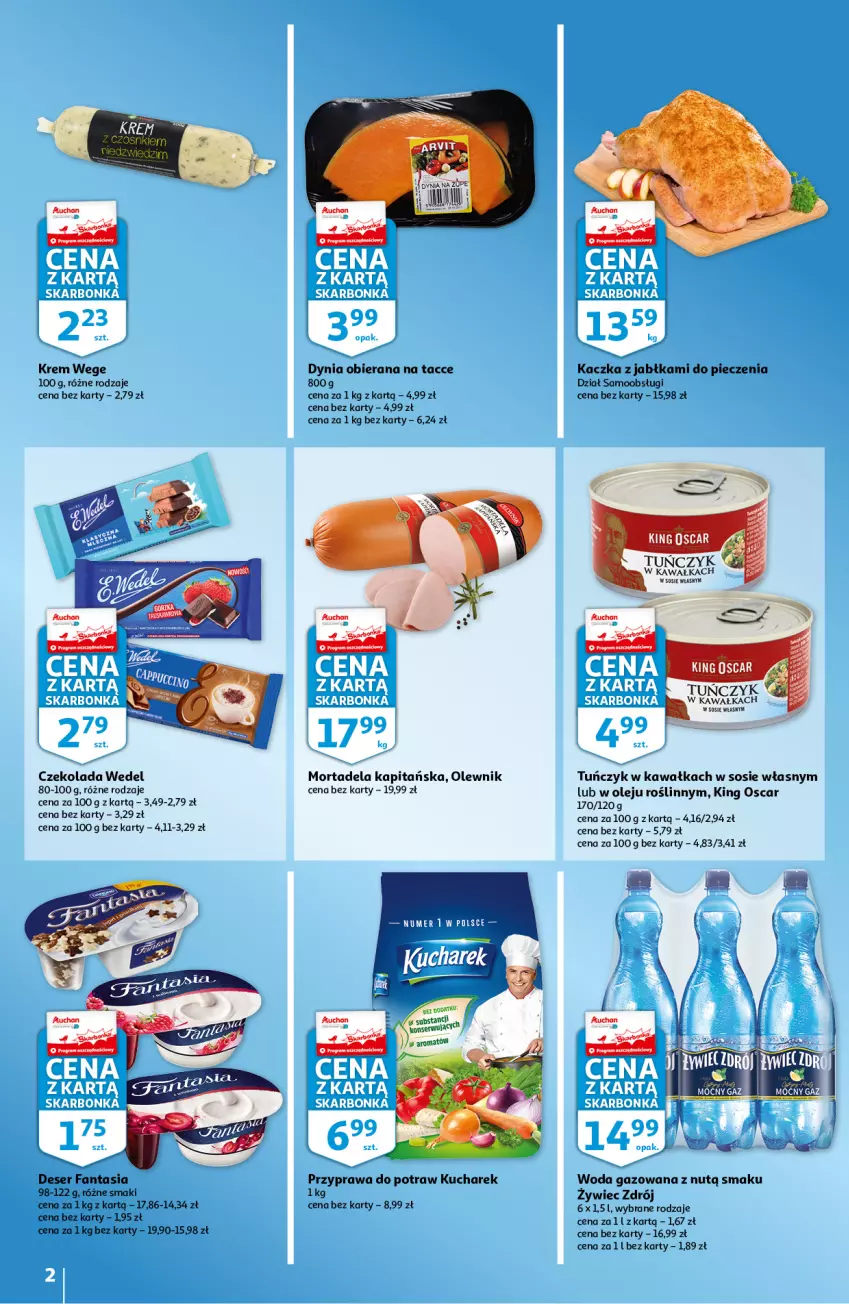 Gazetka promocyjna Auchan - Skarbonka #4 - ważna 27.01 do 03.02.2022 - strona 2 - produkty: Czekolada, Deser, Fa, Fanta, Jabłka, Kaczka, Kawa, Kucharek, Olej, Olewnik, Piec, Przyprawa do potraw, Ser, Sos, Tuńczyk, Woda, Woda gazowana