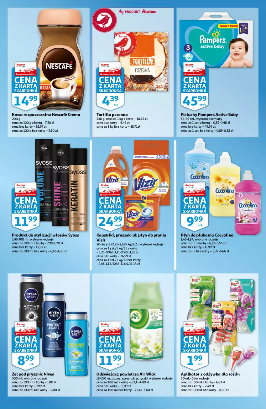 Gazetka promocyjna Auchan - Skarbonka #4 - ważna 27.01 do 03.02.2022 - strona 3 - produkty: Air Wick, Coccolino, Kawa, Kawa rozpuszczalna, Nivea, Odświeżacz powietrza, Płyn do płukania, Płyn do prania, Syoss, Tortilla, Vizir