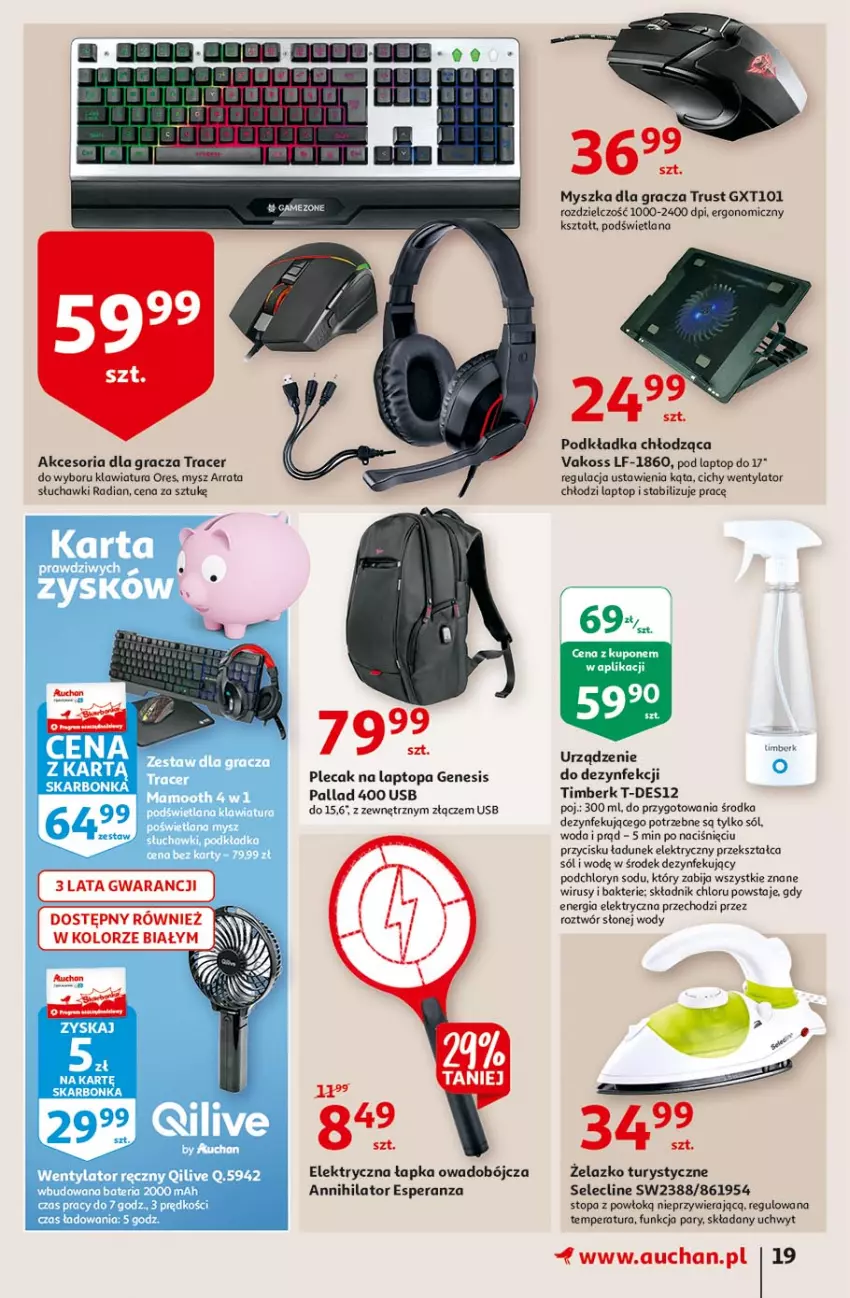 Gazetka promocyjna Auchan - Sale Hipermarkety - ważna 24.06 do 30.06.2021 - strona 19 - produkty: Acer, Clin, Gra, Klawiatura, LANA, Mysz, Plecak, Podkład, Podkładka, Rust, Słuchawki, Sól, Top, Woda