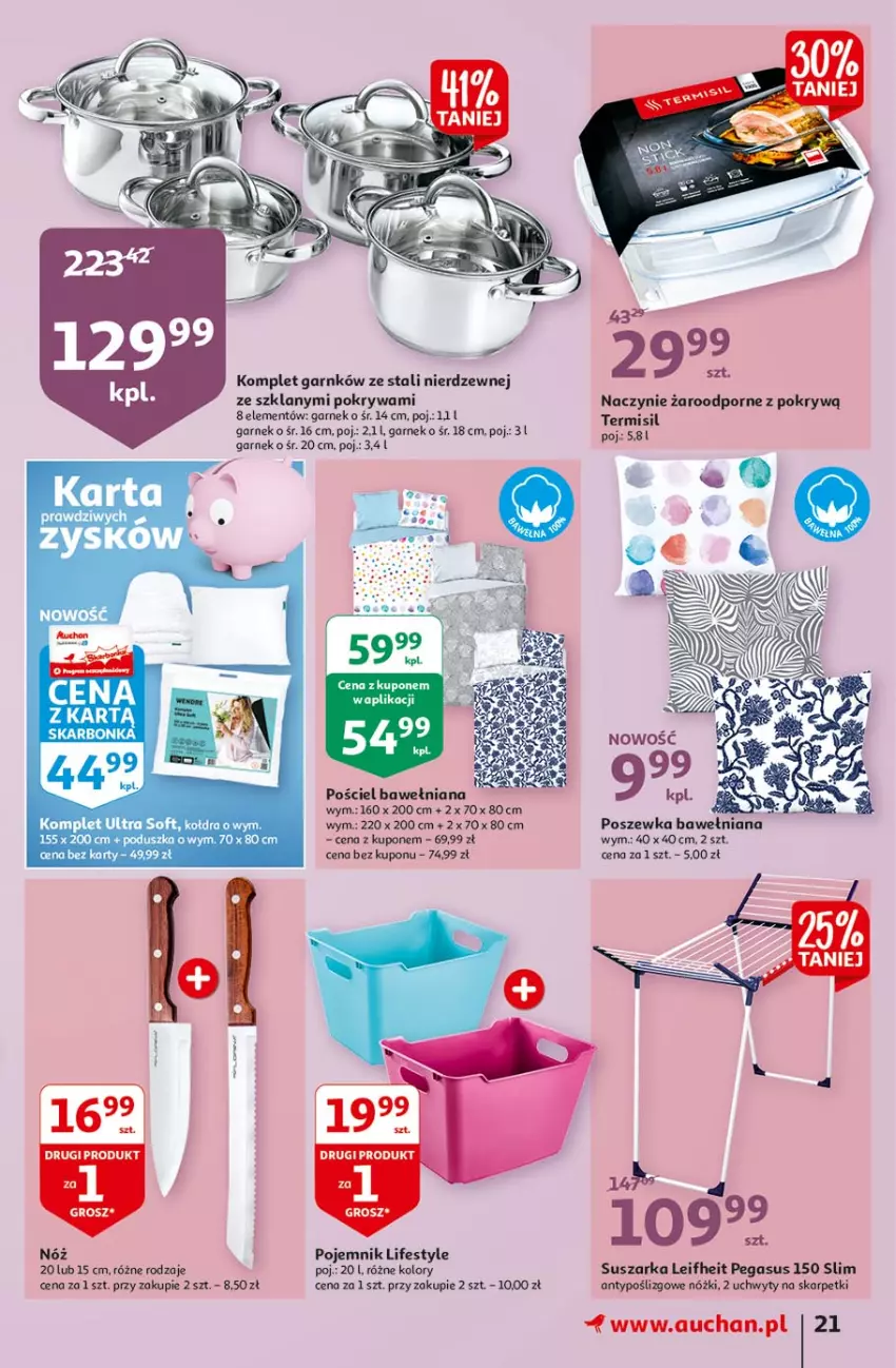 Gazetka promocyjna Auchan - Sale Hipermarkety - ważna 24.06 do 30.06.2021 - strona 21 - produkty: Asus, Garnek, Karp, Kołdra, Naczynie żaroodporne, Poduszka, Pojemnik, Pokrywa, Por, Pościel, Poszewka, Skarpetki, Suszarka, Uchwyty