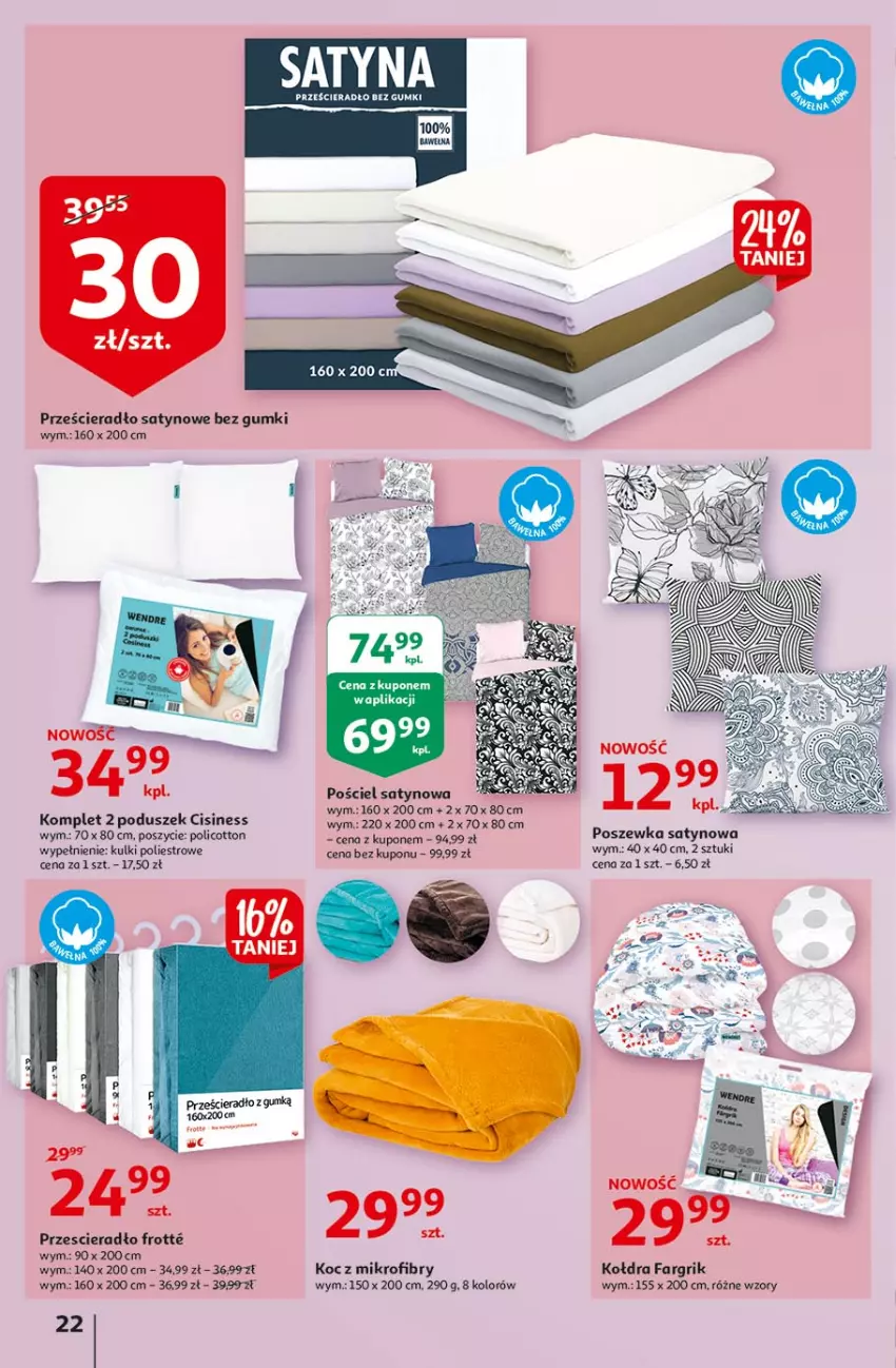 Gazetka promocyjna Auchan - Sale Hipermarkety - ważna 24.06 do 30.06.2021 - strona 22 - produkty: Fa, Koc, Kołdra, Pościel, Poszewka, Prześcieradło