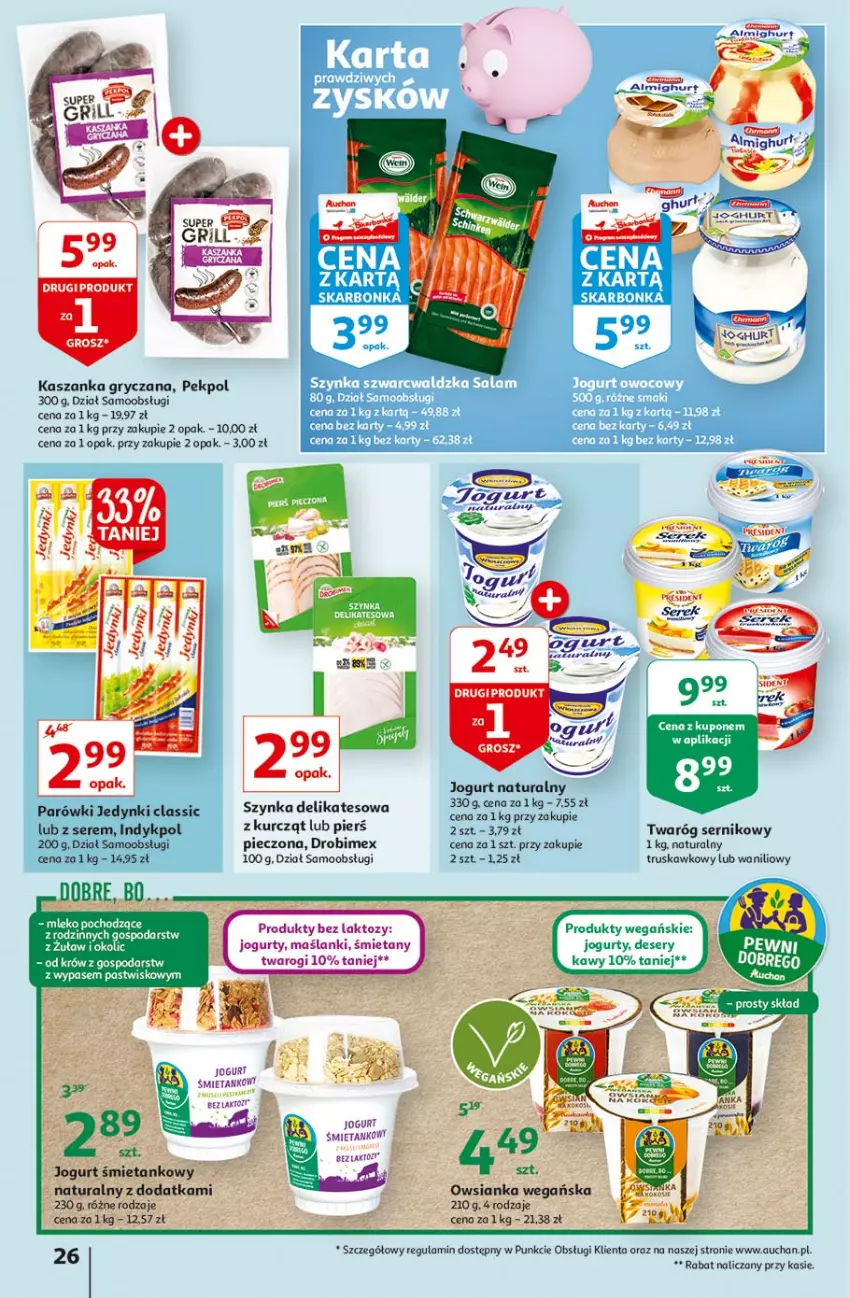 Gazetka promocyjna Auchan - Sale Hipermarkety - ważna 24.06 do 30.06.2021 - strona 26 - produkty: Deser, Drobimex, Gra, Gry, Jogurt, Jogurt naturalny, Kasza, Kaszanka, Lanki, Mleko, Owsianka, Parówki, Pekpol, Piec, Por, Ser, Twaróg