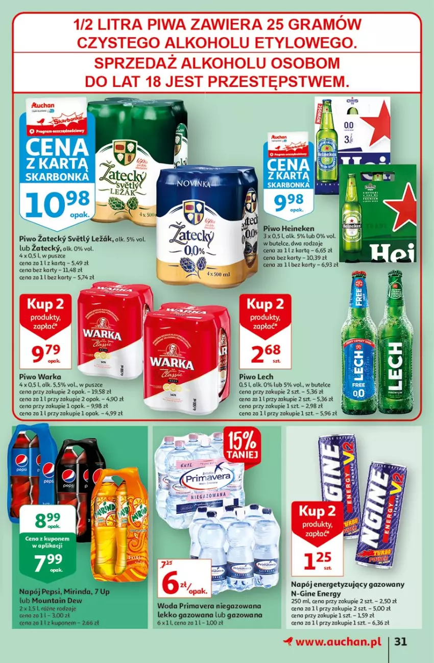 Gazetka promocyjna Auchan - Sale Hipermarkety - ważna 24.06 do 30.06.2021 - strona 31 - produkty: Gin, Heineken, Napój, Piwo, Warka