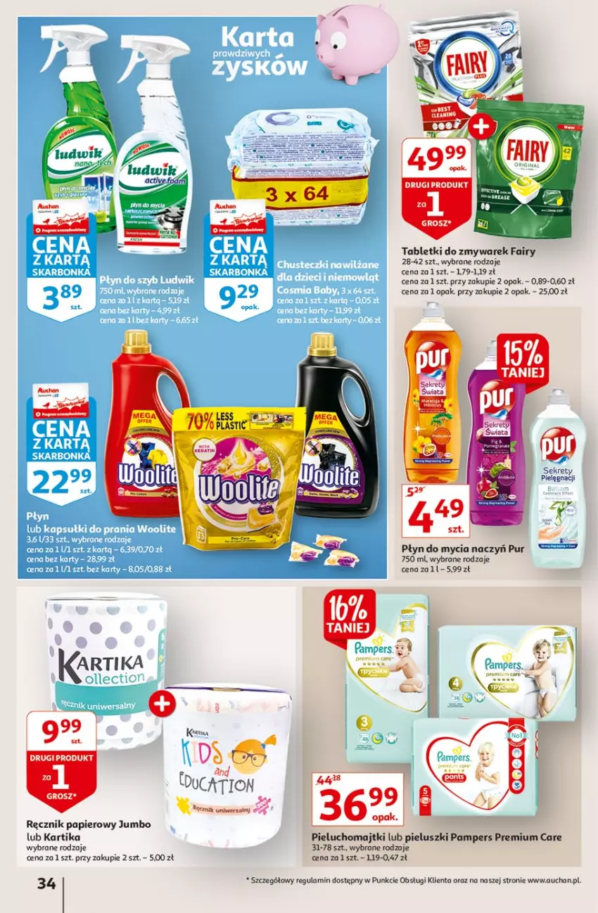 Gazetka promocyjna Auchan - Sale Hipermarkety - ważna 24.06 do 30.06.2021 - strona 34 - produkty: Do mycia naczyń, Fa, Fairy, Kret, Majtki, Pampers, Papier, Pieluchomajtki, Płyn do mycia, Płyn do mycia naczyń, Pur, Ręcznik, Tablet