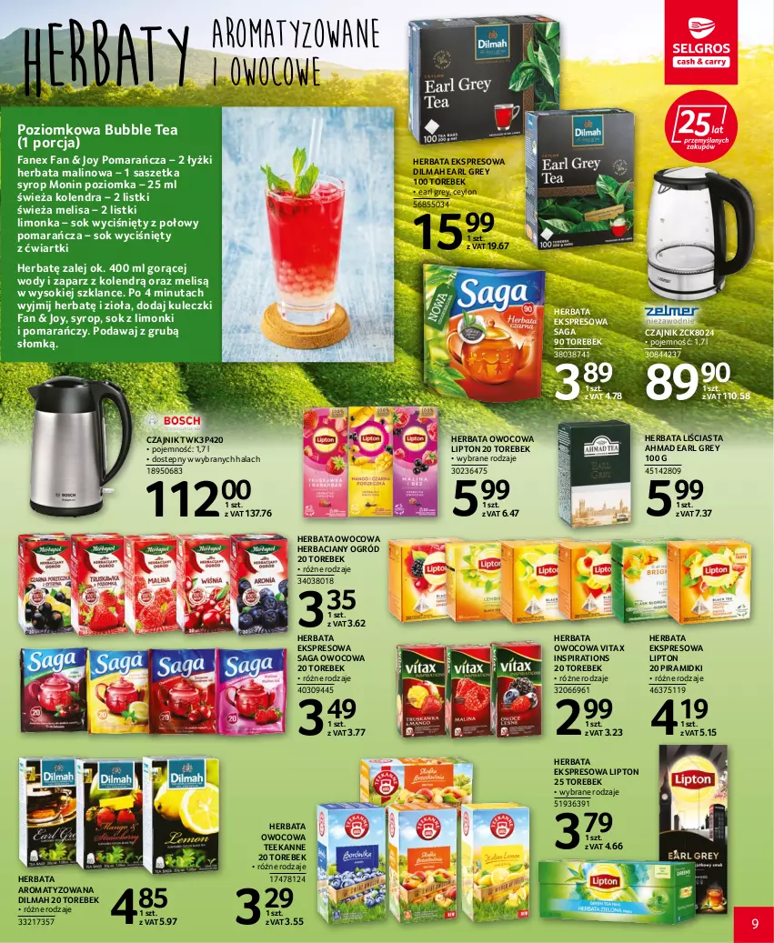 Gazetka promocyjna Selgros - Katalog Kawa i Herbata - ważna 22.09 do 05.10.2022 - strona 9 - produkty: Czajnik, Dilmah, Earl Grey, Fa, Herbata, Herbata owocowa, Kolendra, Limonka, Lipton, Ogród, Por, Saga, Sok, Syrop, Teekanne, Vitax