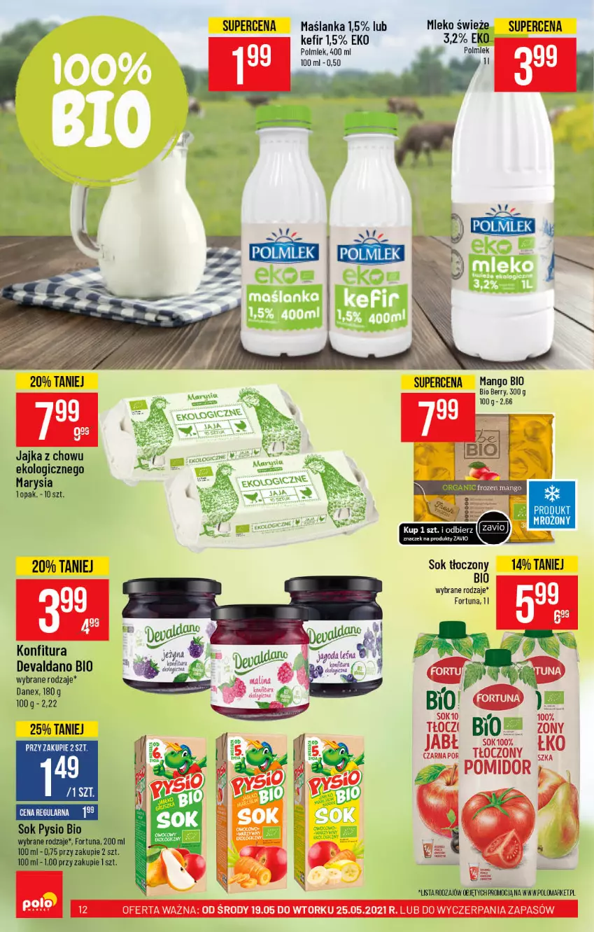 Gazetka promocyjna PoloMarket - Gazetka promocyjna  r - ważna 19.05 do 25.05.2021 - strona 12 - produkty: Fortuna, Kefir, Konfitura, Mango, Maślanka, Polmiek, Por, Sok, Sony