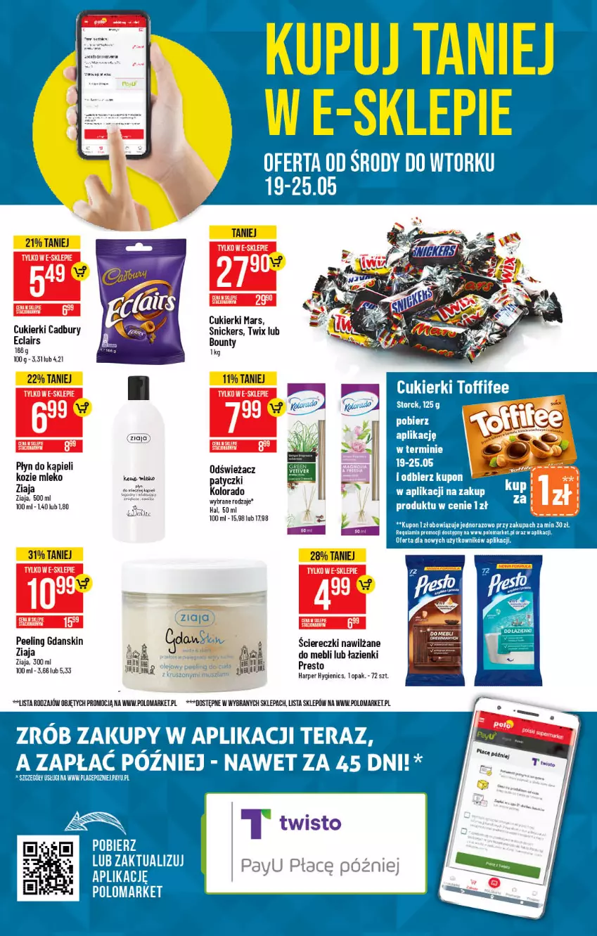 Gazetka promocyjna PoloMarket - Gazetka promocyjna  r - ważna 19.05 do 25.05.2021 - strona 3 - produkty: Bounty, Cukier, Cukierki, Fa, Kolorado, Mars, Mleko, Peeling, Płyn do kąpieli, Presto, Snickers, Twix, Ziaja