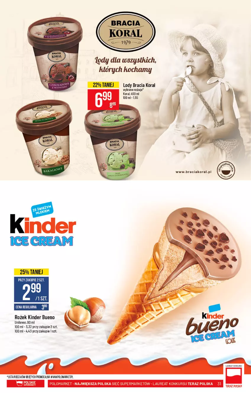 Gazetka promocyjna PoloMarket - Gazetka promocyjna  r - ważna 19.05 do 25.05.2021 - strona 31 - produkty: Kinder, Kinder Bueno, Koc, Laur, Lody, Tera