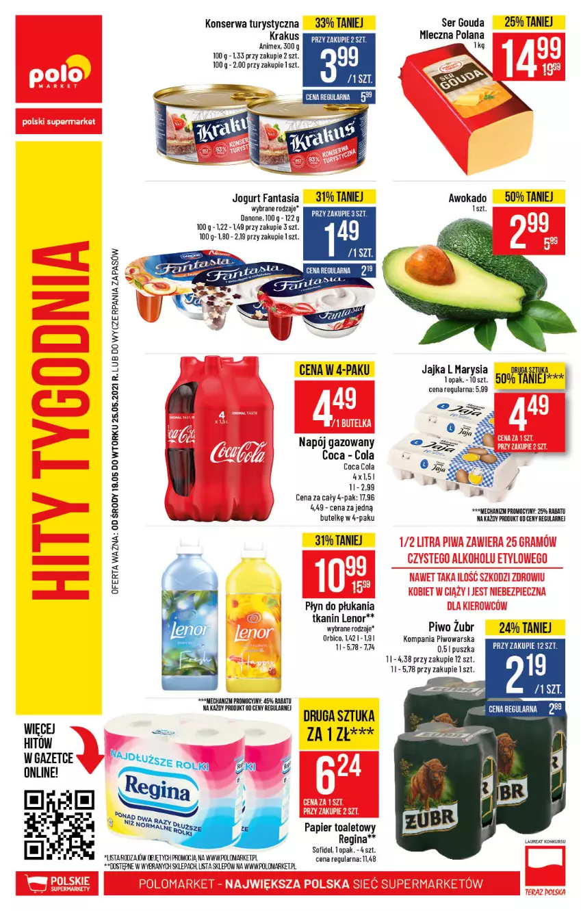 Gazetka promocyjna PoloMarket - Gazetka promocyjna  r - ważna 19.05 do 25.05.2021 - strona 50 - produkty: BIC, Danone, Fa, Fanta, Gin, Gouda, Jogurt, Konserwa turystyczna, Krakus, LANA, Laur, Lenor, Napój, Napój gazowany, Papier, Papier toaletowy, Piwo, Płyn do płukania, Ser