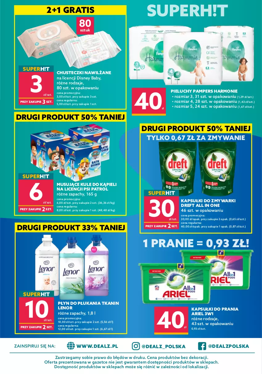 Gazetka promocyjna Dealz - NOWA GAZETKANiskie ceny, które pokochasz - ważna 09.02 do 22.02.2022 - strona 10 - produkty: Ariel, Chusteczki, Disney, Gra, Kapsułki do prania, Lenor, Mus, Pampers, Pieluchy, Płyn do płukania, Psi Patrol, Zmywarki