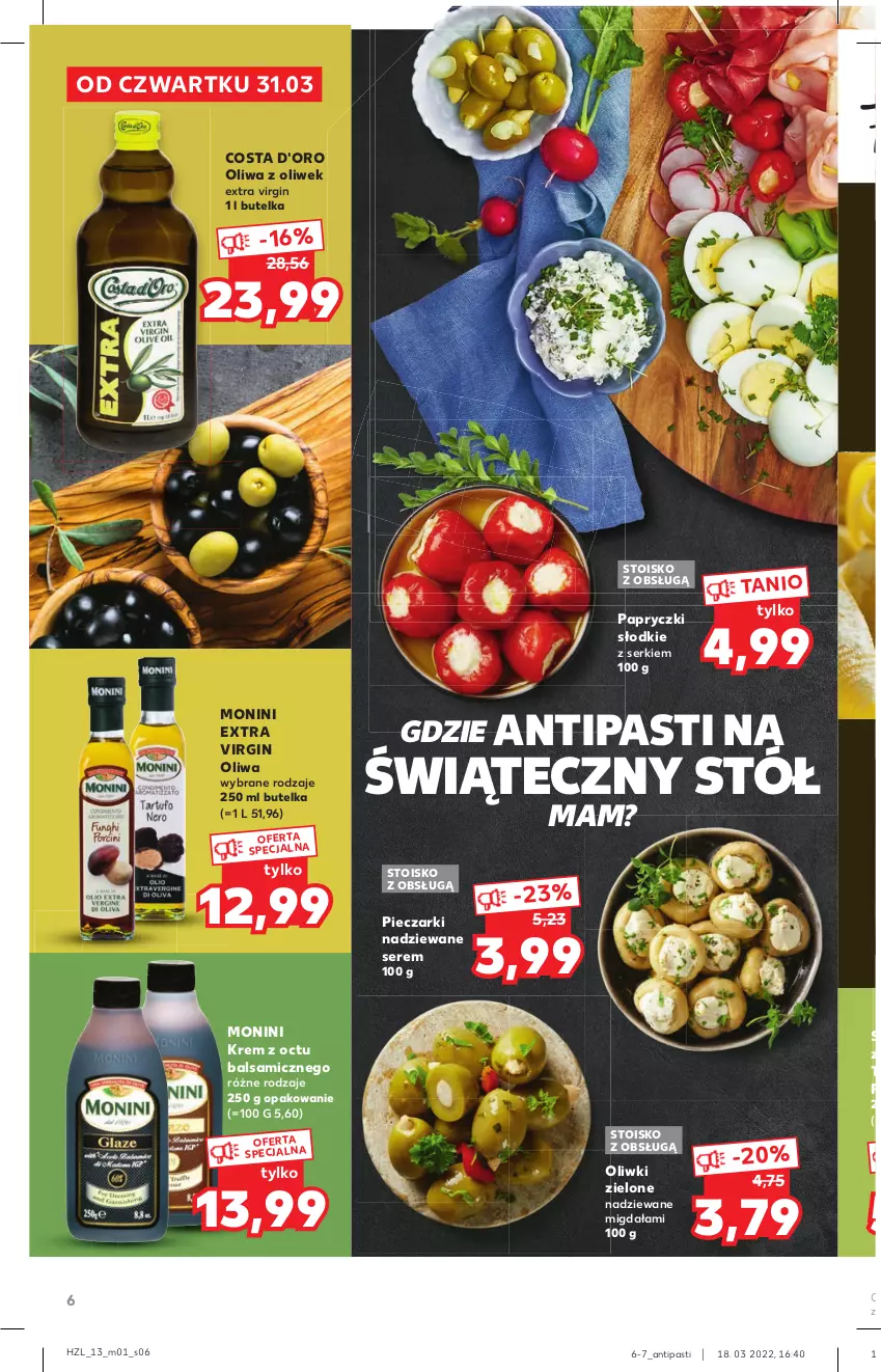 Gazetka promocyjna Kaufland - Oferta specjalna - ważna 31.03 do 16.04.2022 - strona 6 - produkty: Costa d'Oro, Gin, Monini, Oliwa z oliwek, Oliwki, Oliwki zielone, Piec, Ser, Stół