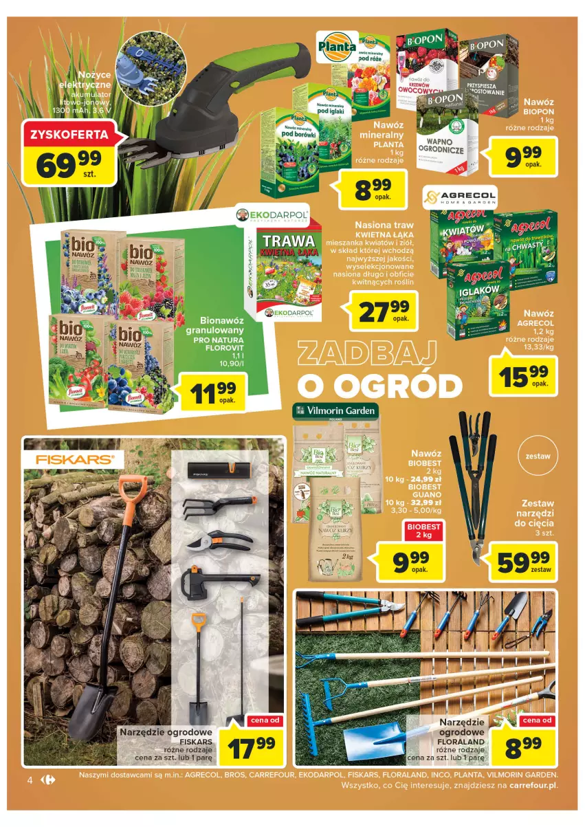 Gazetka promocyjna Carrefour - Gazetka Ogród - Wiwat Ekoaktywiści - ważna 01.03 do 12.03.2022 - strona 4 - produkty: Fiskars, Flora, Nawóz