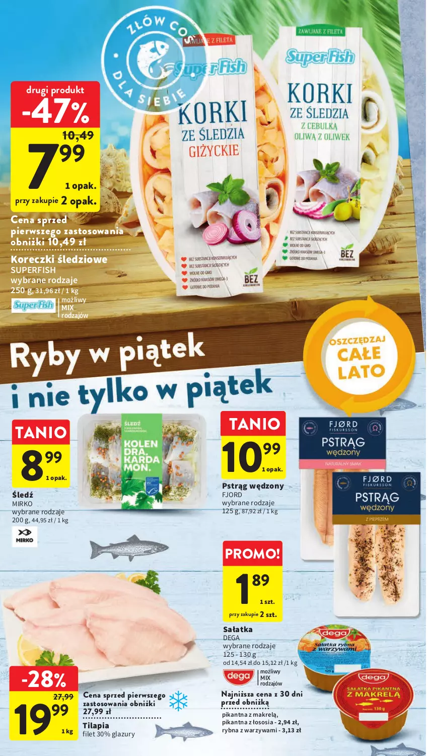 Gazetka promocyjna Intermarche - Gazetka Intermarche - ważna 29.06 do 05.07.2023 - strona 18 - produkty: Dega, Koreczki śledziowe, Lazur, Makrelą, Pstrąg, Pstrąg wędzony, Sałat, Sałatka, Sos, Tilapia, Warzywa