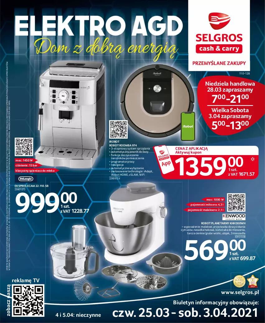 Gazetka promocyjna Selgros - Katalog Elektro - ważna 25.03 do 05.04.2021 - strona 1 - produkty: Cień, Fa, Gra, IRobot, LG, Mikser, Narożnik, Rama, Robot, Robot planetarny, Roomba, Ser, Top, Tran