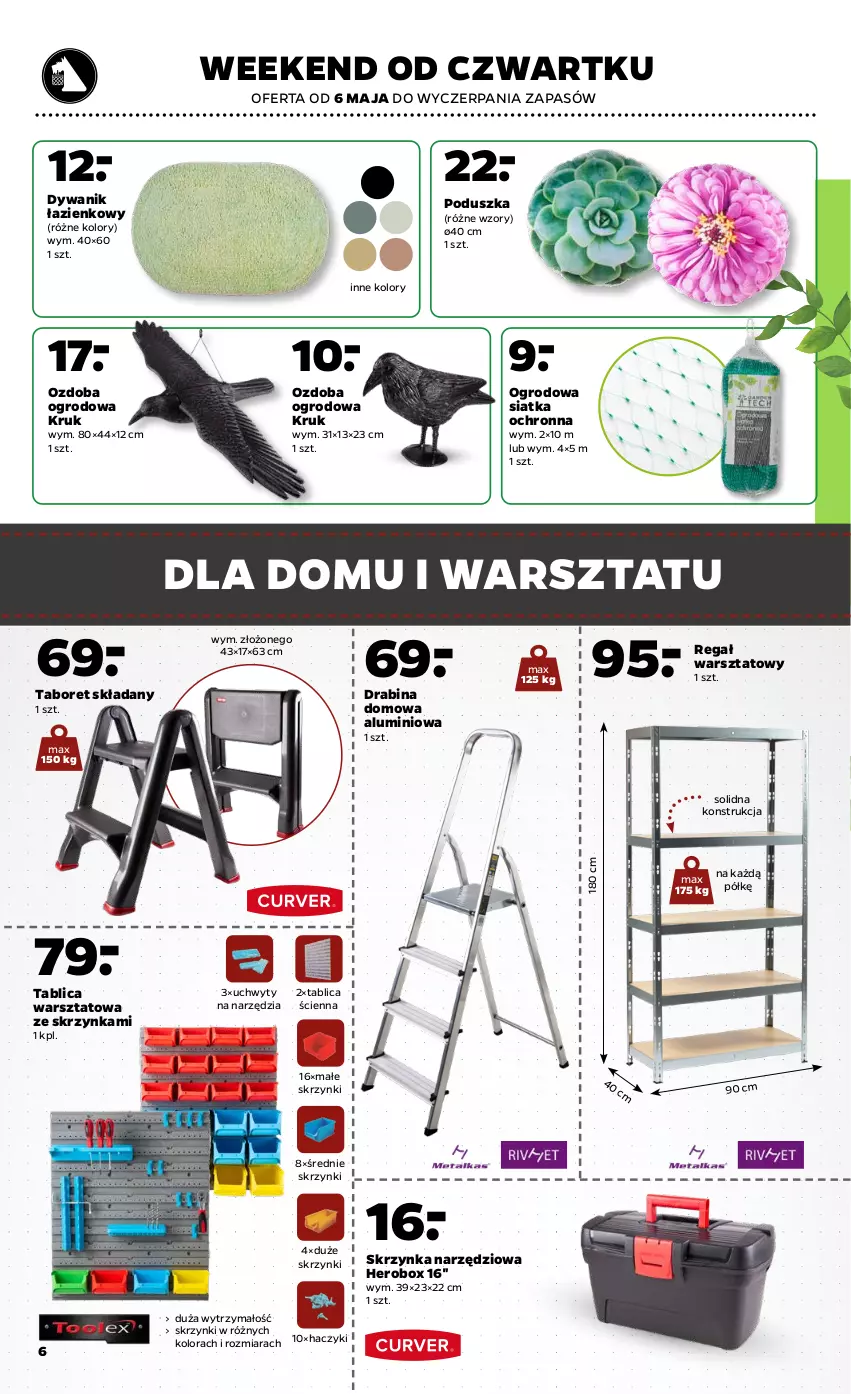 Gazetka promocyjna Netto - Rower - ważna 04.05 do 08.05.2021 - strona 6 - produkty: Drabina, Dywan, Dywanik, Dywanik łazienkowy, Haczyk, Ozdoba, Poduszka, Regał, Siatka, Skrzynka narzędziowa, Taboret, Taboret składany, Uchwyty