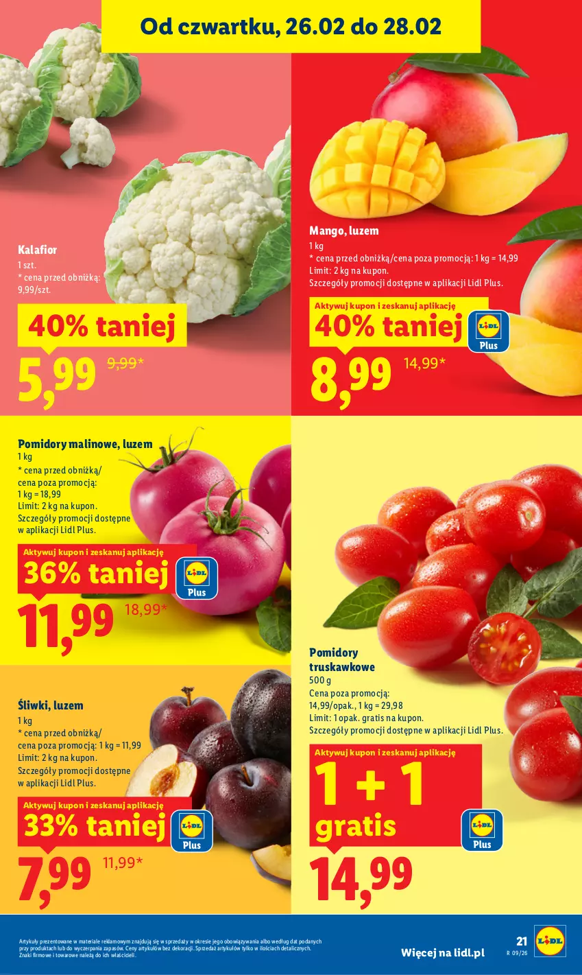 Gazetka promocyjna Lidl - Oferta ważna od 26.02 do 28.02 - ważna 26.02 do 28.02.2026 - strona 21 - produkty: Gra, Kalafior, Mango, Pomidory