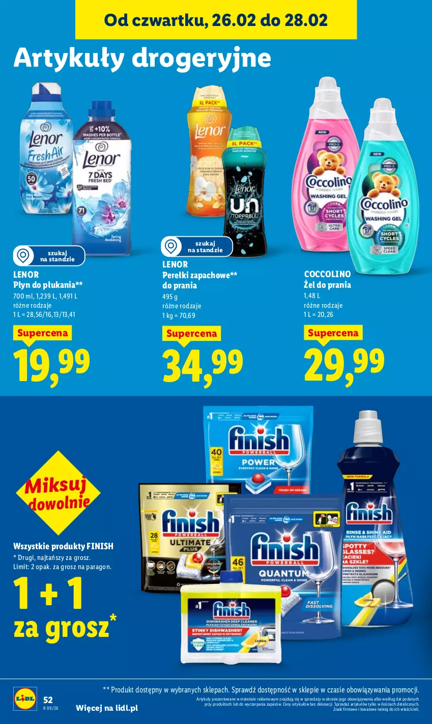Gazetka promocyjna Lidl - Oferta ważna od 26.02 do 28.02 - ważna 26.02 do 28.02.2026 - strona 52 - produkty: Coccolino, Finish, Lenor, Perełki zapachowe, Płyn do płukania